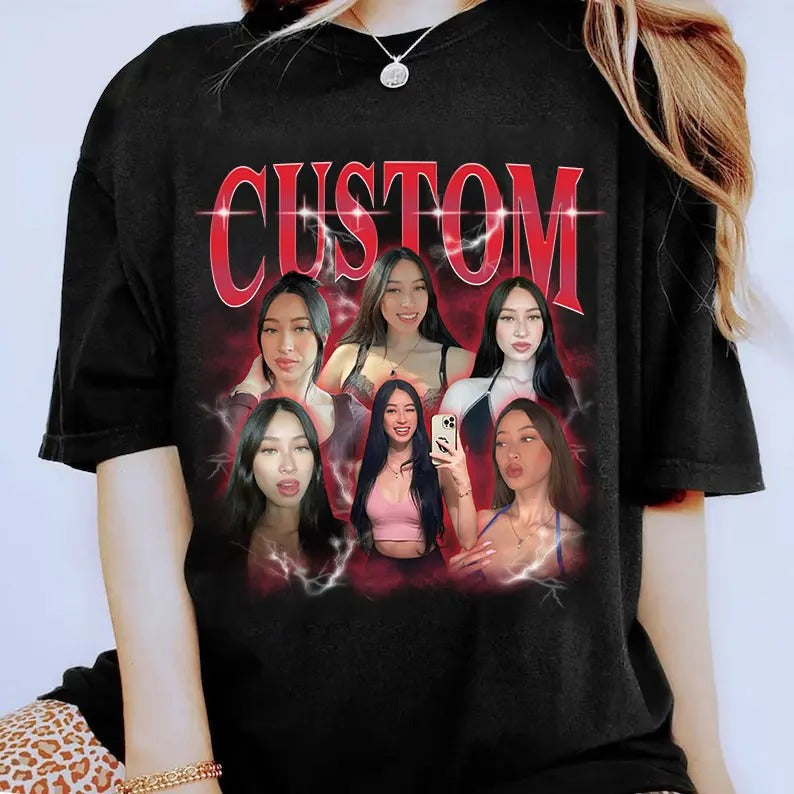 Custom Girl friend T-Shirt, Shirt With Girlfriend Face, Custom Photo Vintage Shirts, Custom Your Own Picture Idea, Womenswear Crewneck
