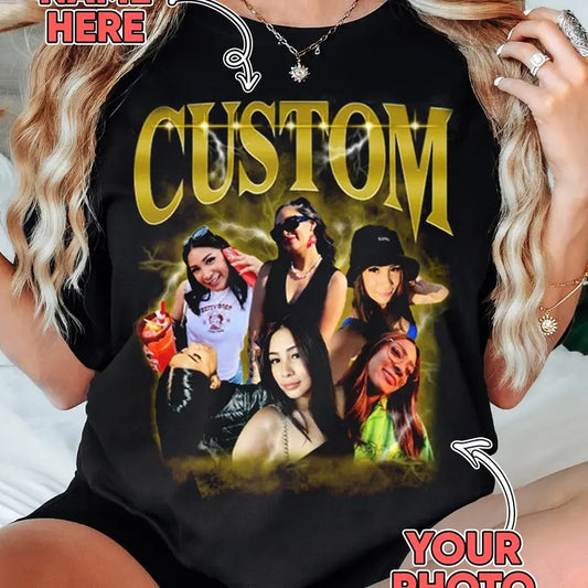 Custom Girlfriend T-Shirt with Personalized Photo Print - Unisex Loose Fit Graphic Tee Top Womenswear Summer Streetwear