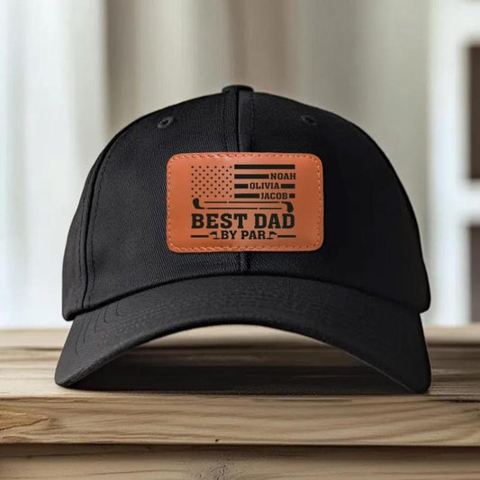 Custom Golf Dad Hat, Best Dad By Par, Dad Leather Patch Hat, Golf Gifts for Dad, Father Day Gift Golf, Fathers Day Gifts From Wife Golf