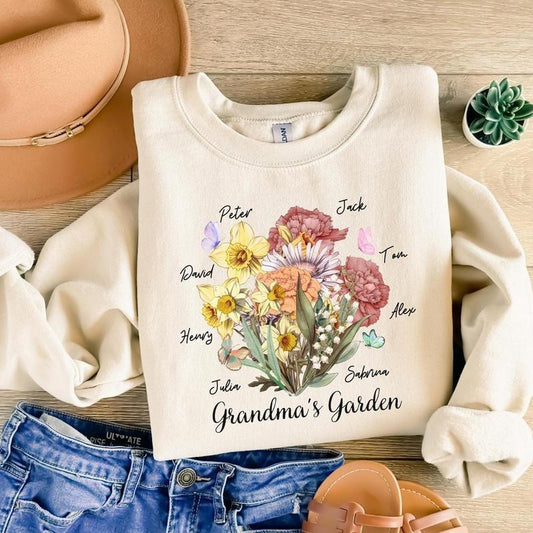Custom Grandma's Garden Sweatshirt, Custom Birth Month Flower Shirt for Grandma, Mimi Nana Gigi Grandma Plant Gift, Custom Grandma Hoodie