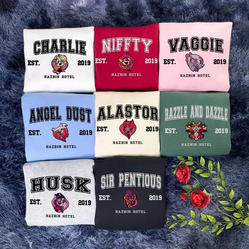 Custom Hazbin Hotel Embroidered Sweatshirt - Chibi Hazbin Hotel Embroidered Sweatshirt, Gift For Friend