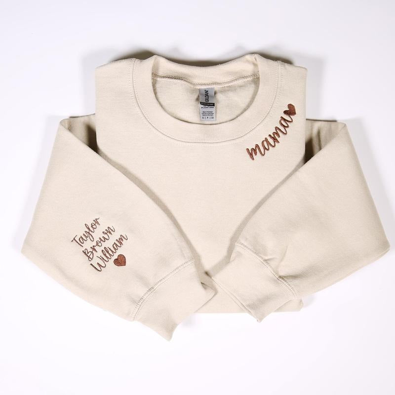 Custom Mama Embroidered Sweatshirt With Kids Names On Sleeve, Personalized Mom Embroidery Hoodie, Birthday Mommy Outfits, Pregnancy Gifts