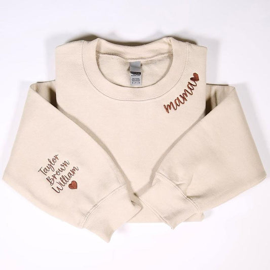 Custom Mama Embroidered Sweatshirt With Names On Sleeve, Personalized Mom Embroidery Hoodie, Birthday Mommy Shirt, Pregnancy Gifts, Christmas Gift For Mom, new mama Sweater