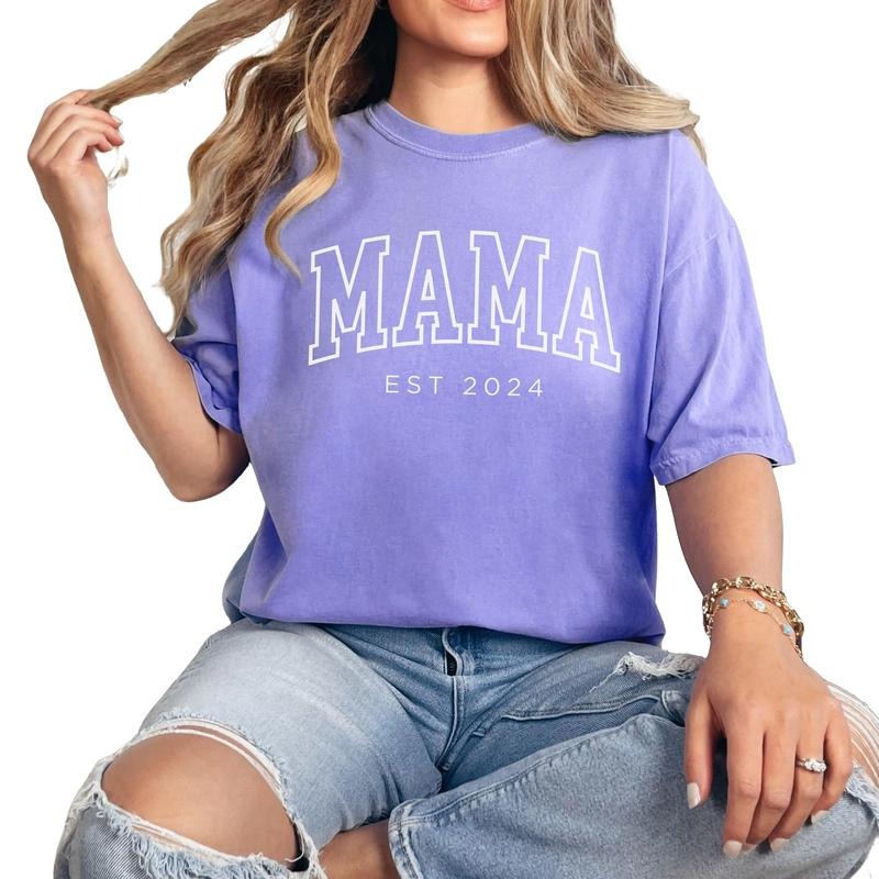 Custom Mama Shirt, Mama Est 2024 Shirt, Comfort Colors Mom Shirt, Gift for Mom