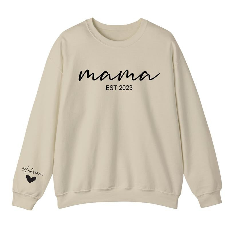 Custom Mama Sweatshirt with Name on Sleeve, Personalized Mom Sweatshirt, Mama Est 2024 Sweatshirt, Minimalist Momma Sweater, Mothers Day Shirt for Mom
