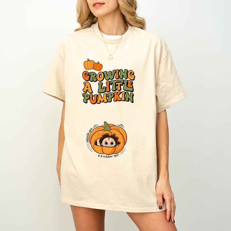 Custom Month Growing A Little Pumpkin Shirt, Halloween Pregnancy Announcement Shirt, Fall Maternity Shirt, Thanksgiving Baby Reveal Shirt, Mom To Be Gift