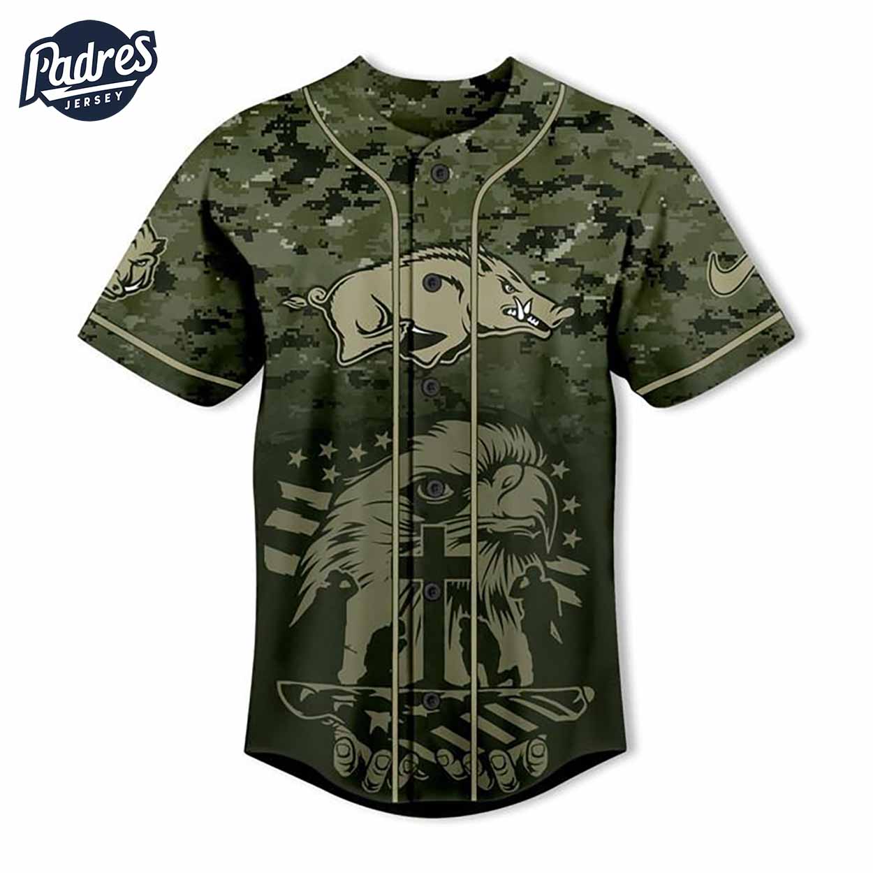 Custom NCAA Arkansas Razorbacks Eagle Camo Baseball Jersey - Padres Jersey Oasis: Elevate Your Baseball Style Game