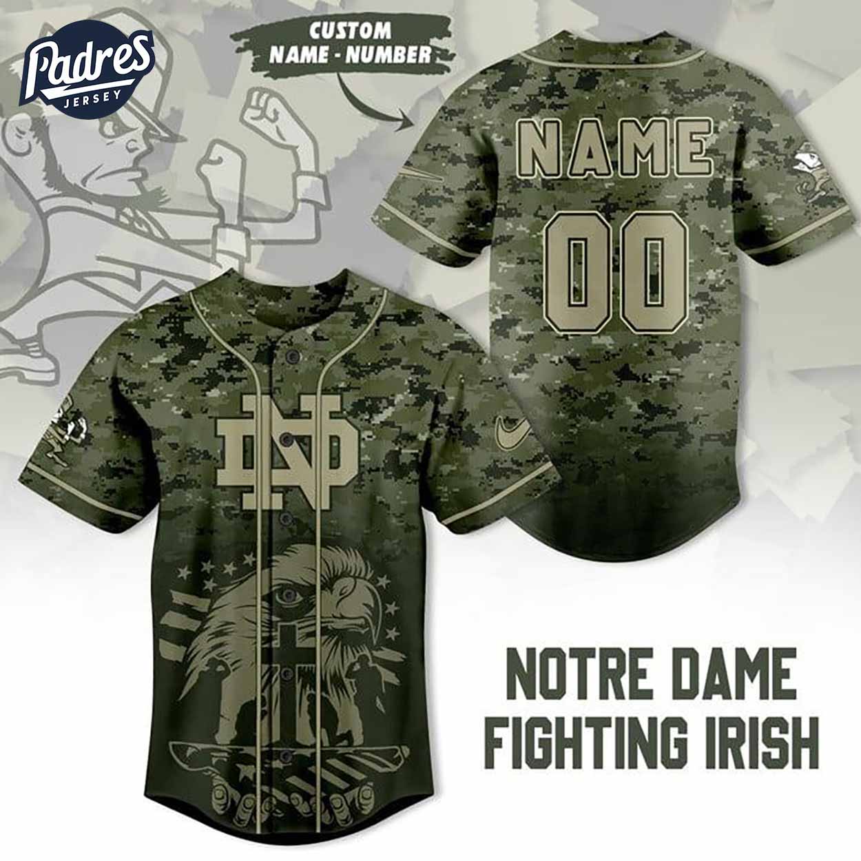 Custom NCAA Notre Dame Fighting Irish Eagle Camo Baseball Jersey - Padres Jersey Oasis: Elevate Your Baseball Style Game
