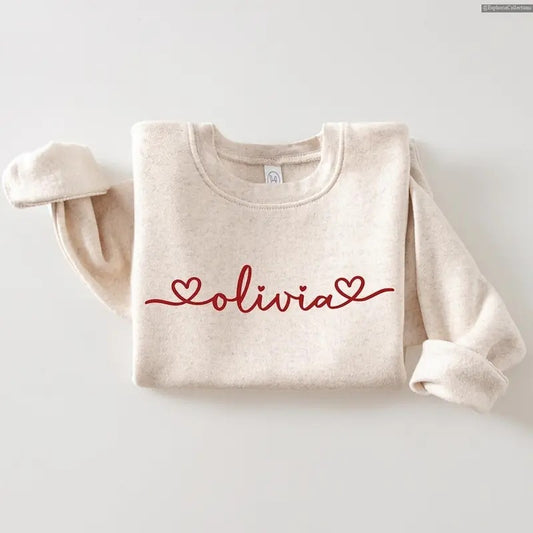 Custom Name Heart Valentine Day Sweater Hoodie T-Shirt, Family Couple Group Love Day, Personalized Coquette Cute Sweatshirt , Global Trending Outfits