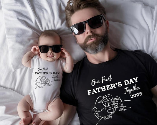 Custom Names Our First Father's Day Shirt, Custom 1st Father's Day Tee, Baby Shower Gift, First Time Dad Gift, Matching Family T-Shirt, New Daddy Sweatshirt