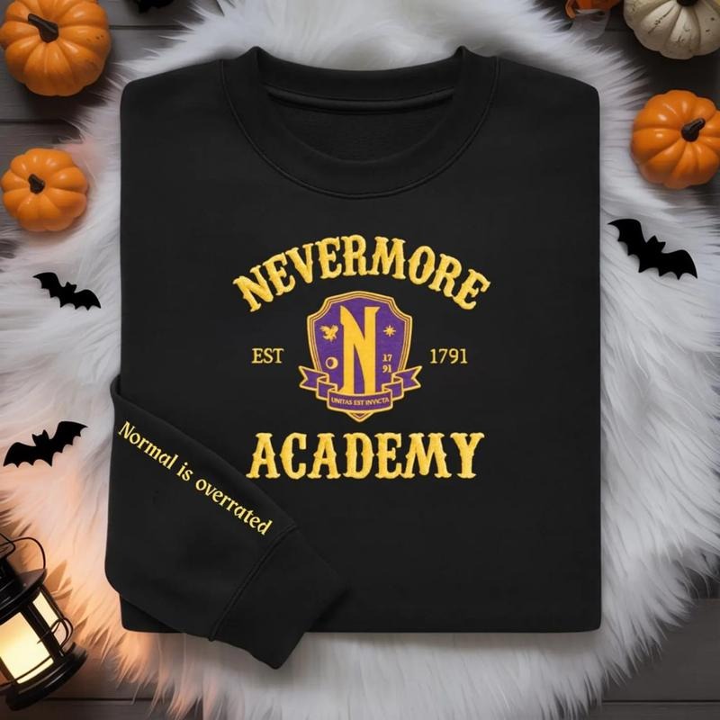 Custom Nevermore Academy Embroidered Sweatshirt, Gothic Spirit Fall Pullover, Wednesday Adams Sweater, Spooky season, Gothic Gift