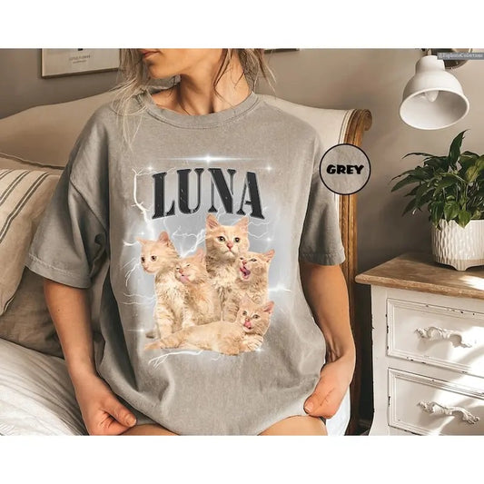 Custom Pet Photo Shirt, Personalized Name Dog Cat T-shirt, Vintage Your Own Pet Picture Tee, Retro Dog Lovers Outfit, Pet Gifts , Global Trending Outfits