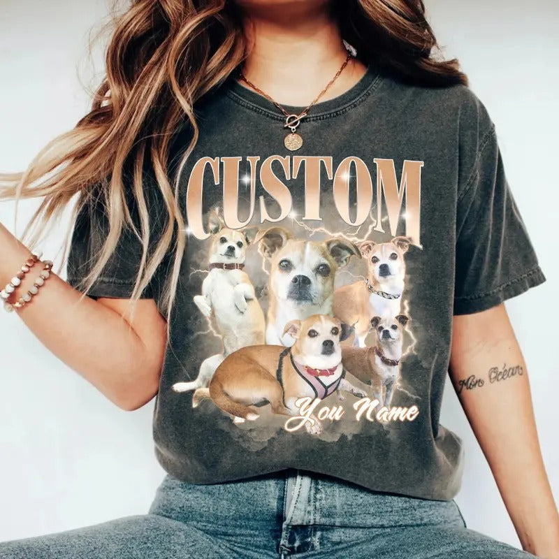 Custom Photo Dog Bootleg 90s Shirt, Custom Dog Bootleg Rap Tee Shirt, Custom Pet Photo Your Own Bootleg Shirt, Change Design Here