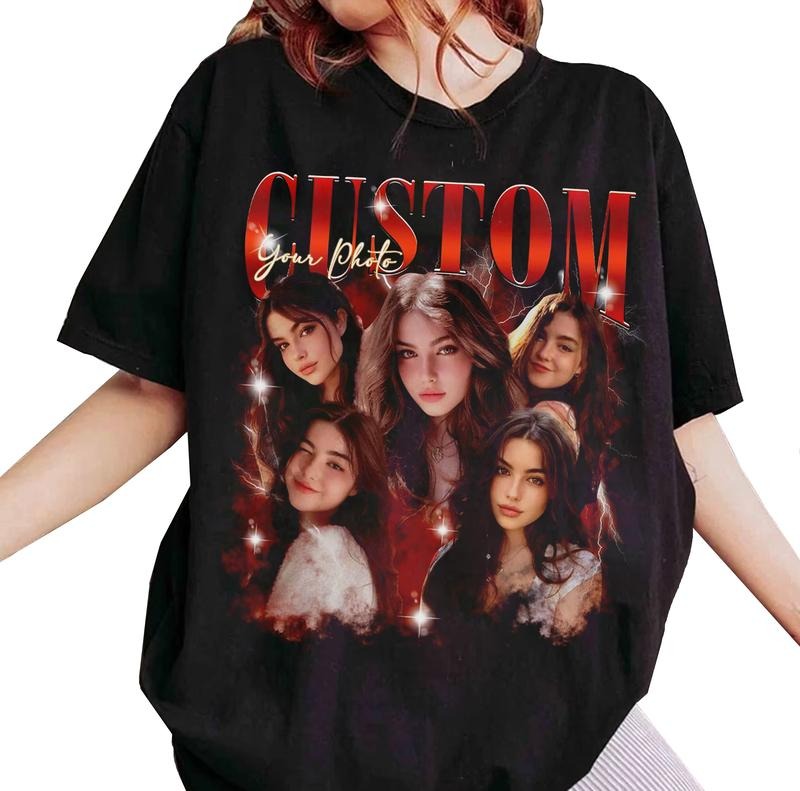 Custom Photo Shirt Top - Womenswear Casual Short Sleeve Crewneck T-Shirt with Graphic Design