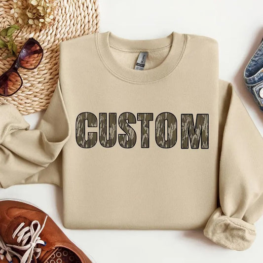 Custom Retro Bottomlands Camo Crewneck Sweatshirt, Camouflage Mama - Auntie Shirt
