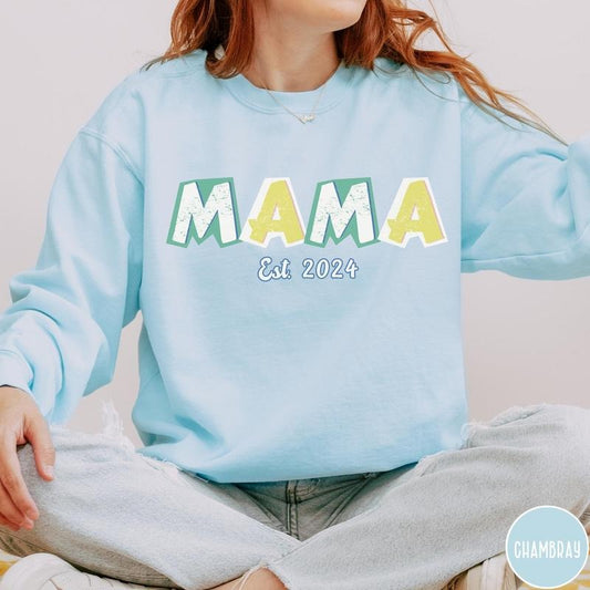 Custom Retro Mama Comfort Colors Sweatshirt ,Personalized First time Mom Sweater, Mothers Day Gift, Customized Momma Shirt, Mommy Shirt Womenswear Hoodie