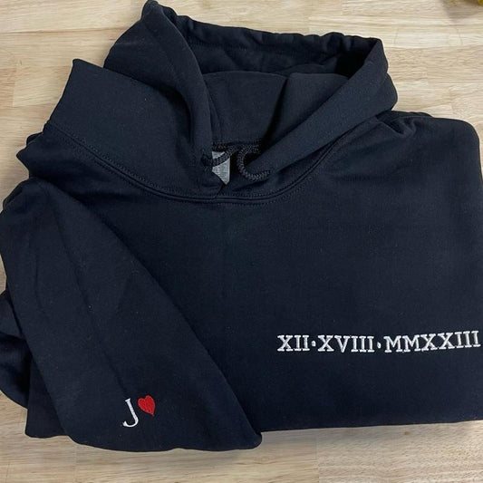 Custom Roman numeral hoodie, couples hoodies, gift for couples, anniversary gift, wedding gifts, gift ideas Embroidered Fleece