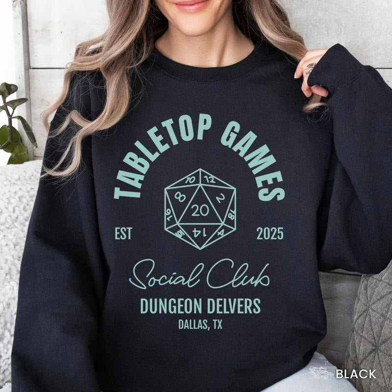 Custom Tabletop Games Social Club Shirt, Personalized D&D Gamer Group Sweatshirt, TTRPG Gaming Gift For Him, Family Game Night TShirt