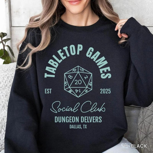 Custom Tabletop Games Social Club Shirt, Personalized D&D Gamer Group Sweatshirt, TTRPG Gaming Gift For Him, Family Game Night TShirt