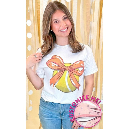 Custom Tennis Bow Rhinestone Graphic T-Shirt