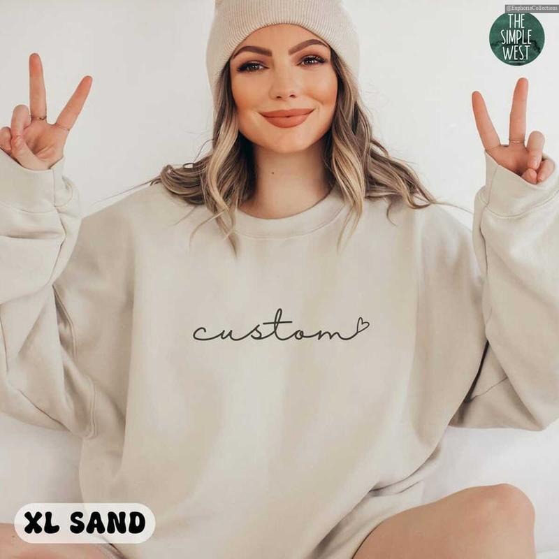 Custom Text Sweater, Hoodie, Tee Shirt, Personalized Cursive Text Crewneck, Grandparent Dad Mom Family Couple Customized Pullover , Global Trending Outfits