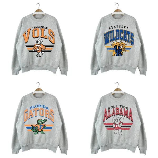 Custom Vintage College Mascot Crewneck - All Football Teams In Ash Grey