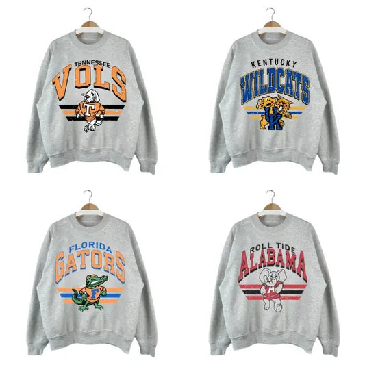 Custom Vintage College Mascot Crewneck - All Football Teams In Ash Grey