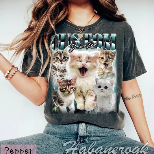 Custom Vintage Pet Shirt Pet Photo + Name Custom Dog Shirt Personalized Dog Shirt Custom Dog T Shirts for Humans Custom Cat Shirt 90's Tee Top Womenswear Top Womenswear Streetwear Comfort Tshirt Summer Crewneck Casual Animal Black
