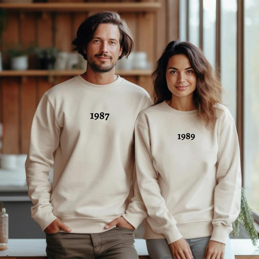 Custom Year Sweatshirt, Custom Birth Year Crewneck, Personalized Aniversary Couple Long Sleeves Pullover, Birthday Gifts, Aniversary Gifts