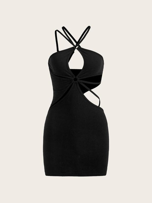 Cut Out Halter Cami Bodycon Mini Dress Sleeveless Club PartyY2K