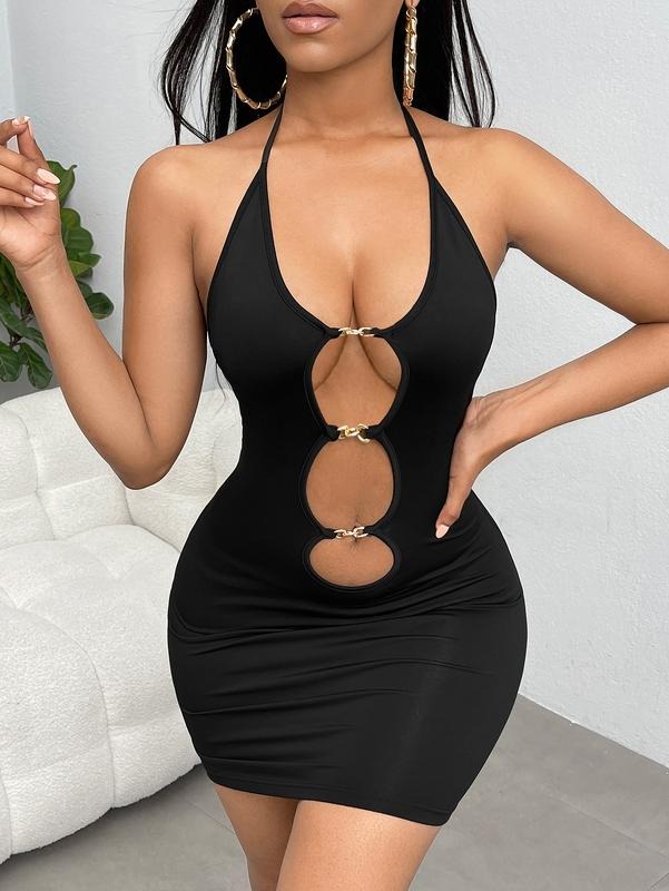 Cut Out Halter Sleeveless Backless Bodycon Party Club Mini DressY2K