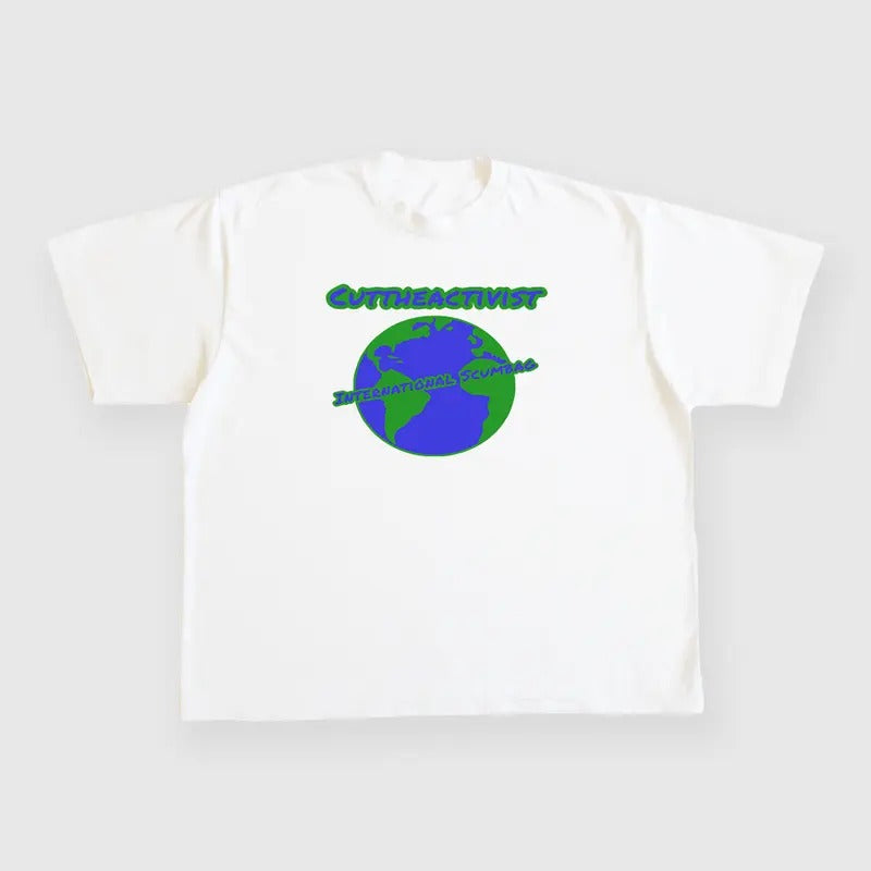 Cut The Activist International Scumbag Custom Printed White T-Shirt
