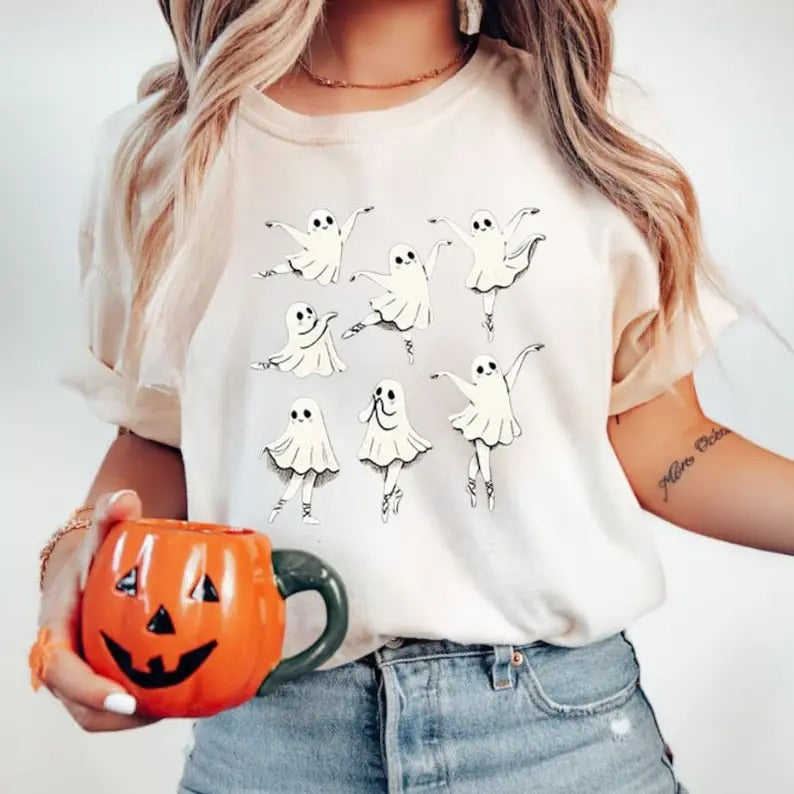 Cute Ballet Ghost Shirt, Ballet Dancer, Spooky Dance Teacher Sweatshirt, Dance Teacher Gift, Dance Lover Gift, Funny Halloween Shirt, Gift For Her Casual Cotton
