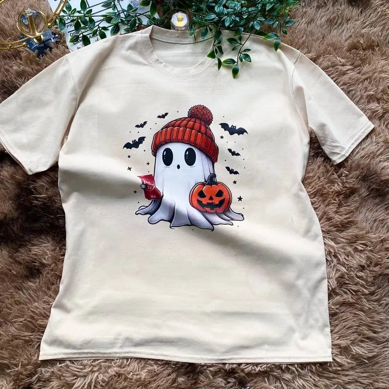 Cute Boo Ghost Reading Books Shirt, Hallowen Shirt,  Cute Fall Shirt, Spooky Season