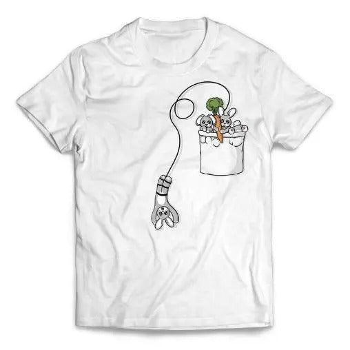 Cute Bunny Rabbit Bungee Jumping from Pocket - Short-Sleeve Unisex T-Shirt Made in USA