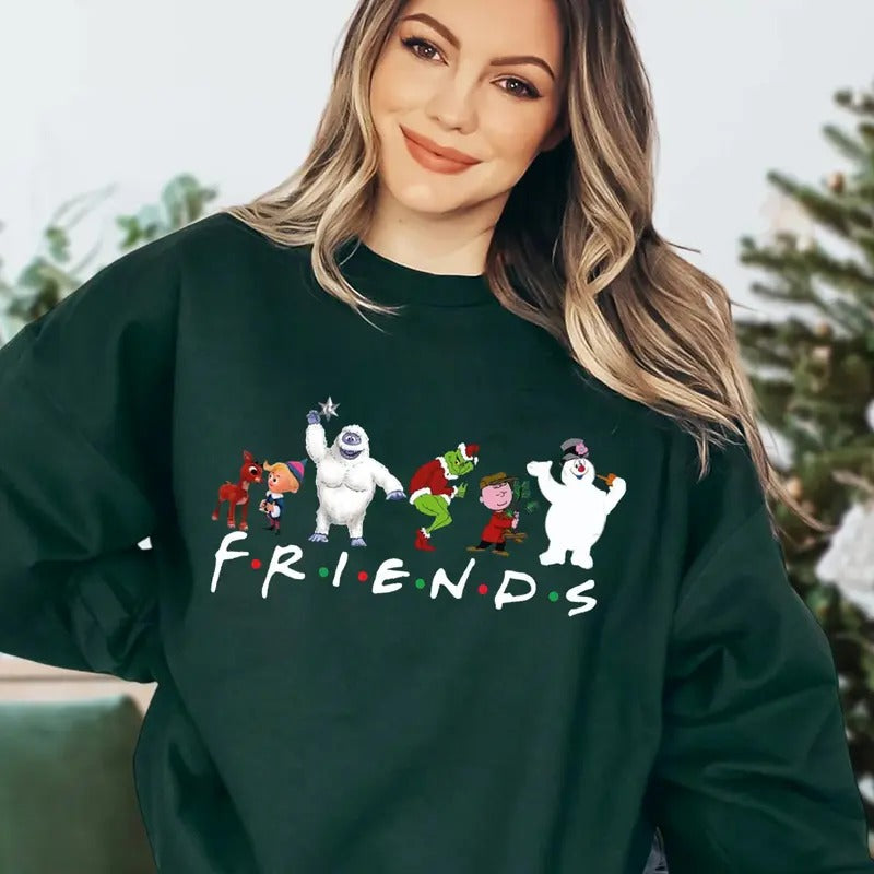 Cute Cartoon Christmas Friends Sweatshirt, Christmas Movie Sweatshirt, Cartoon Christmas Friends T-Shirt, Cute Shirt For Christmas, Friends Holiday Shirt