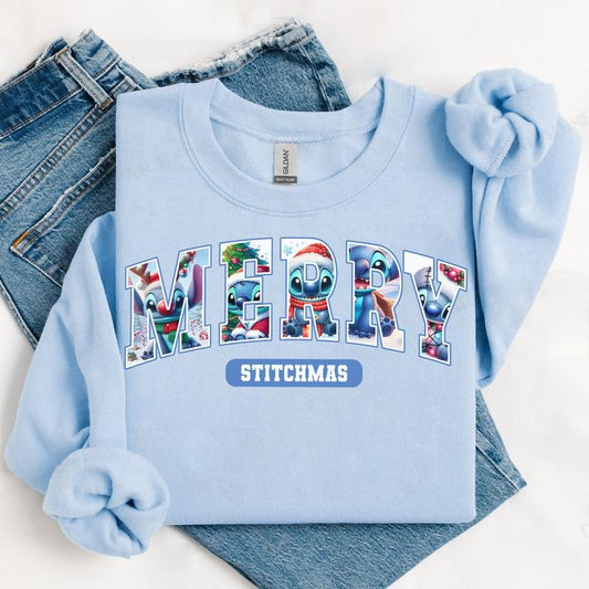 Cute Cartoon Merrymas Sweatshirt for Men and Women, Unisex Retro Xmas Tee - Cotton, Fabric