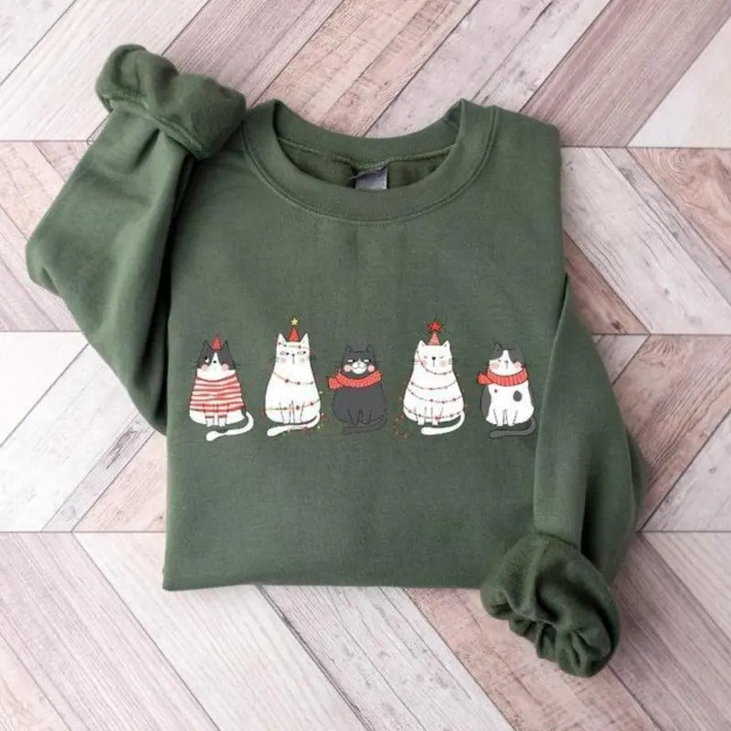 Cute Cat Christmas Sweatshirt, Hoodie, T - Shirt, Cat Lover Gift For Christmas, Womens Christmas Sweatshirt, Holiday Sweatshirt, Winter Shirt