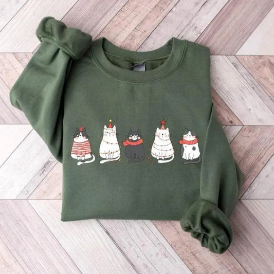 Cute Cat Christmas Sweatshirt, Hoodie, T - Shirt, Cat Lover Gift For Christmas, Womens Christmas Sweatshirt, Holiday Sweatshirt, Winter Shirt