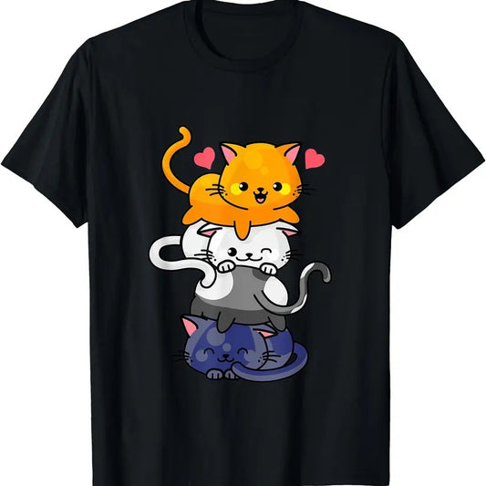 Cute Cat For Women Girls Kitty Pile Cats Anime Kawaii Neko TShirt