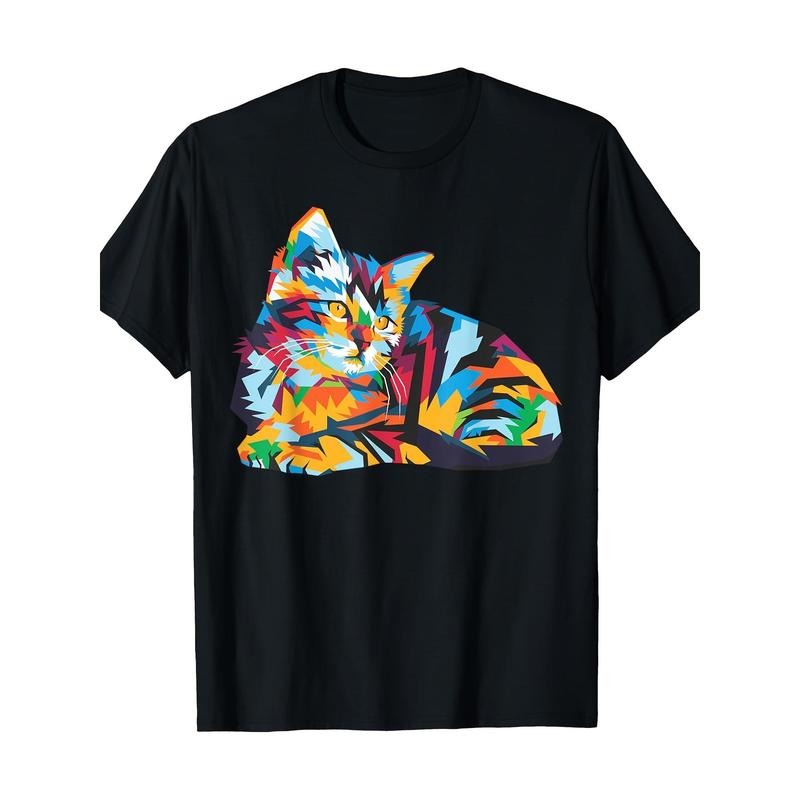 Cute Cat Graffiti Art Sketch Cat Lover Cat T-shirt Cute colorful Geometric Cat Cat Lover Art Cat T-shirt -100% cotton Made in USA