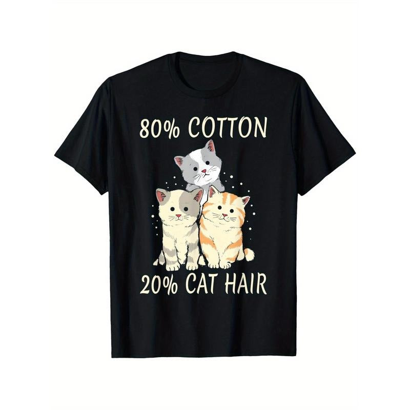 Cute Cats Print T-shirt, Men's Casual Street Style Stretch Round Neck Tee Shirt for Summer  made in usa