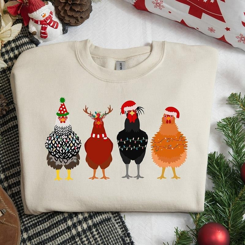 Cute Chickens Christmas Crewneck Sweatshirt, Hoodie, T-shirt