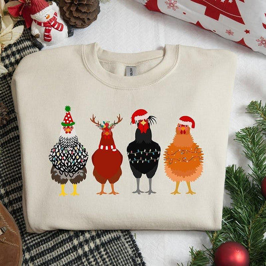 Cute Chickens Christmas Crewneck Sweatshirt, Hoodie, T-shirt