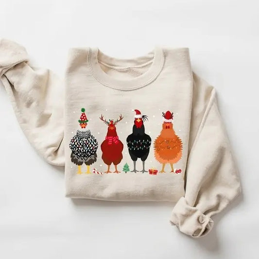 Cute Christmas Chickens Sweatshirt, Christmas Farm Animal Sweatshirt, Chickens Lover Sweater, Funny Holiday Sweater, Christmas Chickens Gift