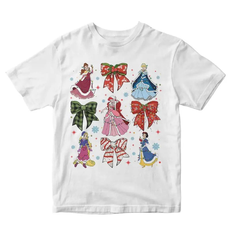 Cute Coquette Bows Christmas Graphic Tee - Princess Cartoon Shirt - Holiday Shirt - Cartoon Shirt - Merry Christmas - Christmas Gifts