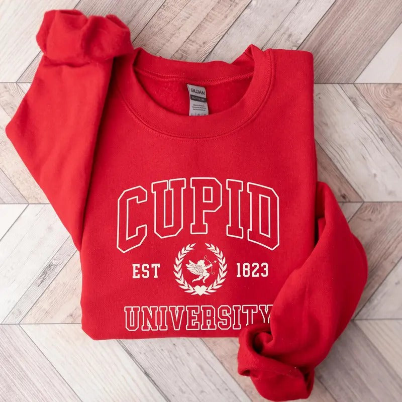 Cute Cupid University Sweatshirt, Cute Valentine's Day Shirt, Funny College Sweatshirt, Love Crewneck Sweatshirt, Cupid Sweater