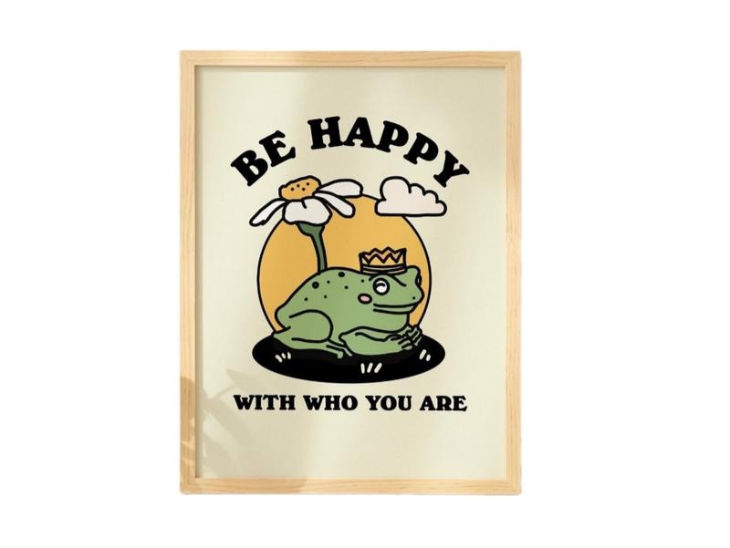 Cute Frog Print, Love Yourself Self Care Prints, Positive Quote Poster, Be Happy Mental Health Wall Decor, Poster Prints No Frame, Gifts For Friends Art Prints, Wall Art Home Decor, Wall Art Prints, Gifts For Birthday Christmas Landscape Ornaments