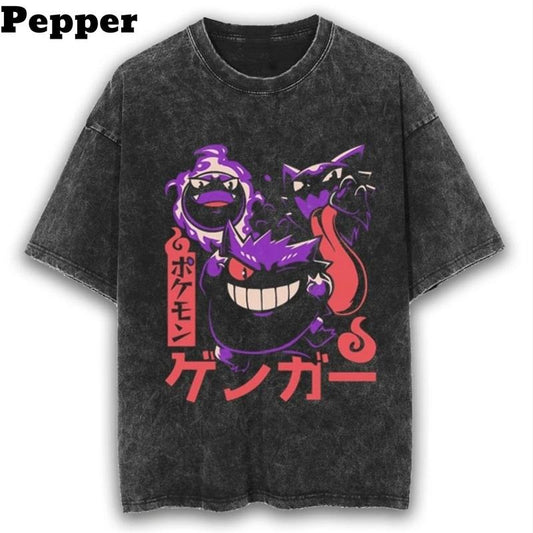Cute Gengar Trio Black Vintage Tee, Gengar Shirt, Pokemon Shirt, Three Gengar Shirt, vintage graphic tees, gift for fan, gift for him, gift for her Top Menswear Underwear Tshirt Streetwear Tropical