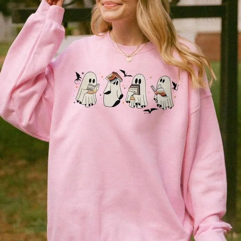 Cute Ghost Book Shirt, Ghost Bookish Shirt, Ghost Reading Halloween Crewneck, Ghost Book Sweatshirt